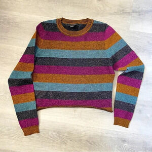 Forever 21 Sparkly Bold Striped Cropped Sweater with Metallic Accents